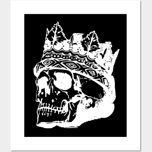 White Human Skull with Crown Posters and Art